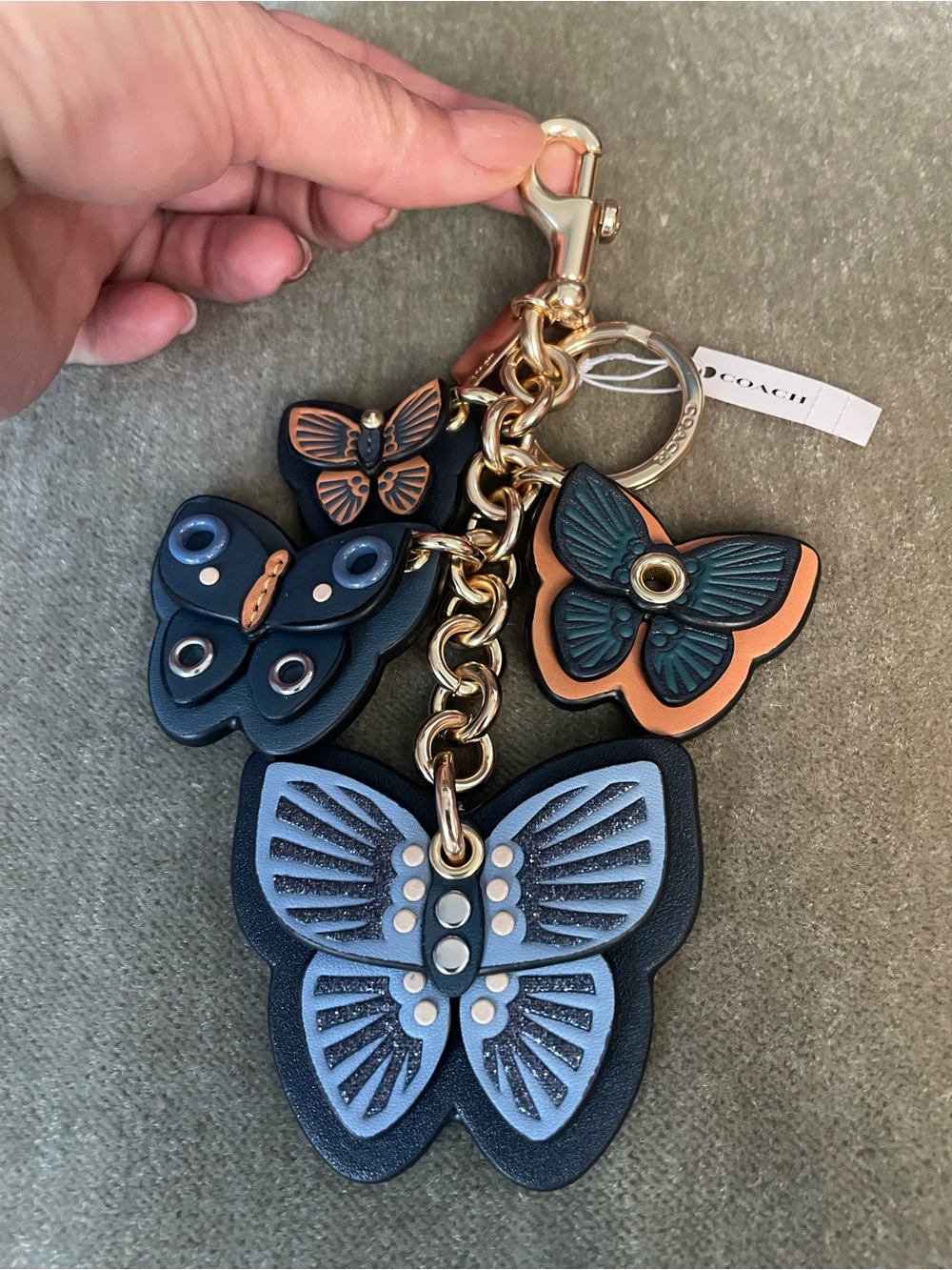 COACH Blue & Tan Layered Butterfly Key Charm